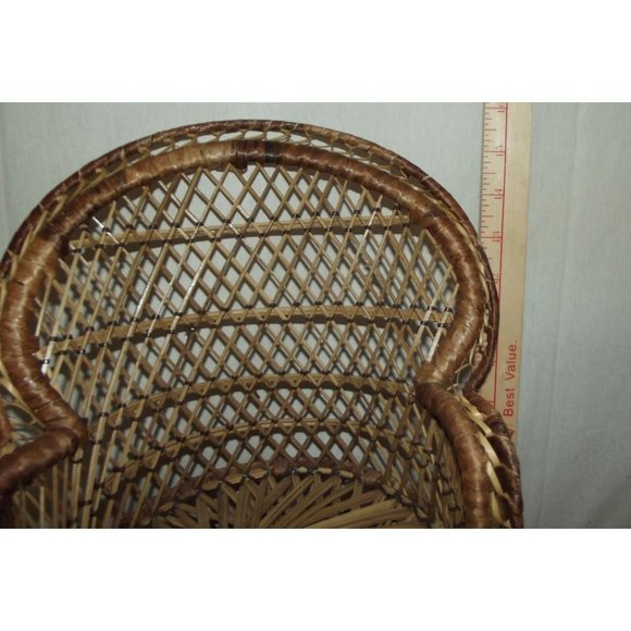 Rattan Wicker Doll Chair Plant Stand 16” High Back Peacock Vintage - Picture 3 of 8